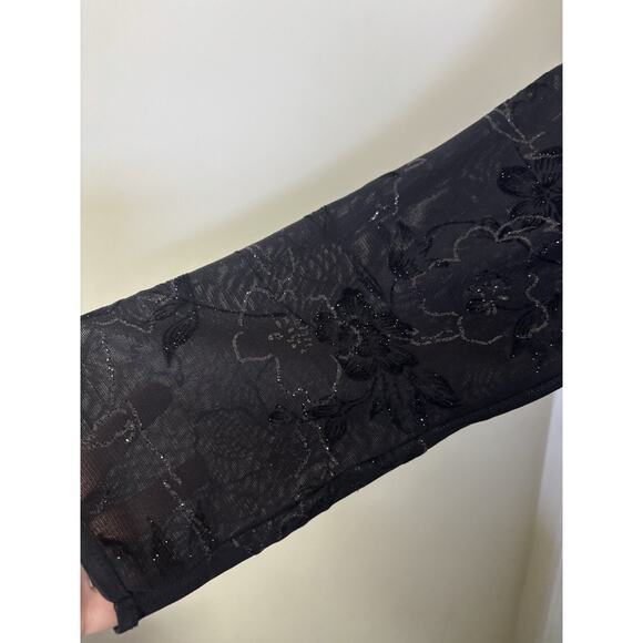 Vtg Black Sheer Velvet Burnout Floral Glitter Top Size XL Whimsigoth Dark Fairy - Picture 3 of 7